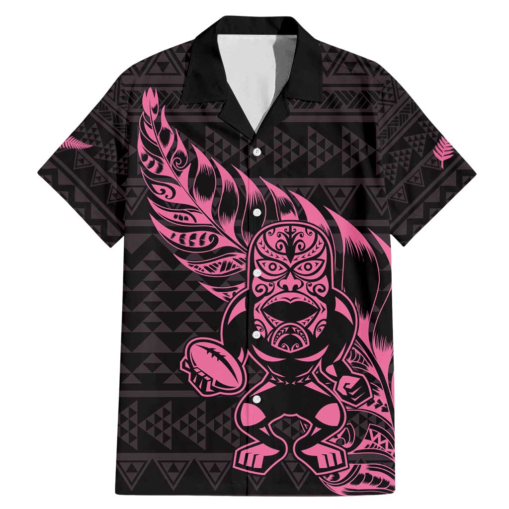 New Zealand Rugby Warrior Custom Family Matching Mermaid Dress and Hawaiian Shirt Pink Fern Taniko Motif