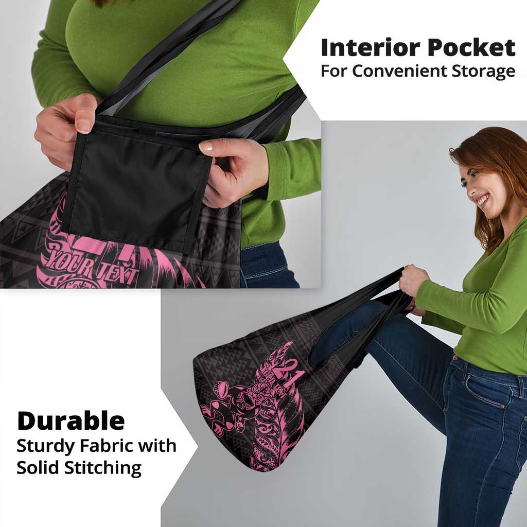 New Zealand Rugby Warrior Custom Grocery Bag Pink Fern Taniko Motif