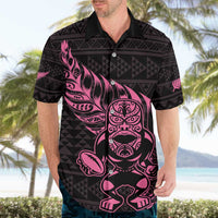 New Zealand Rugby Warrior Custom Hawaiian Shirt Pink Fern Taniko Motif