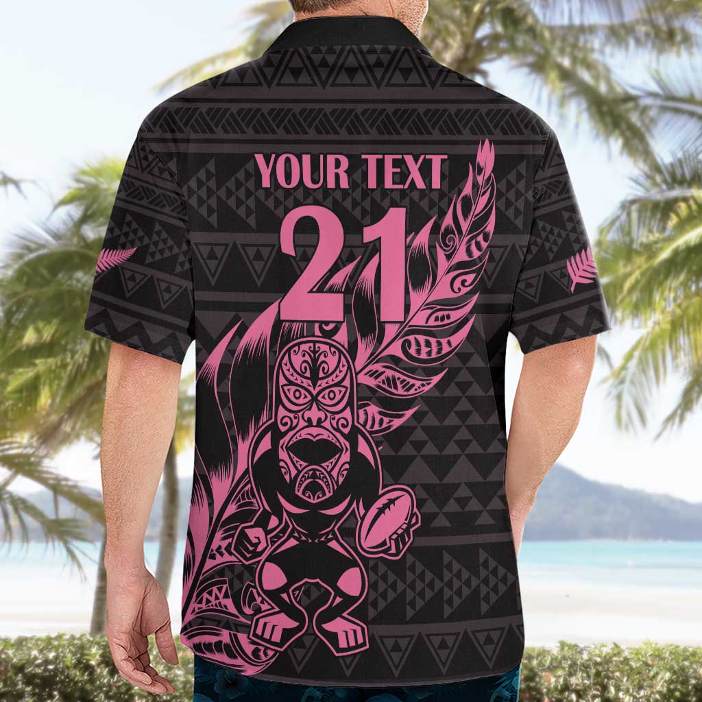 New Zealand Rugby Warrior Custom Hawaiian Shirt Pink Fern Taniko Motif
