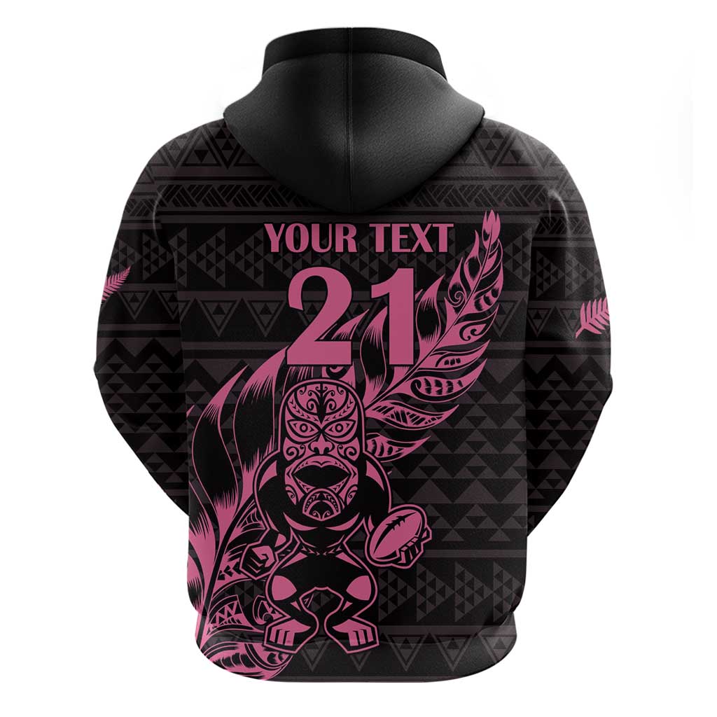 New Zealand Rugby Warrior Custom Hoodie Pink Fern Taniko Motif
