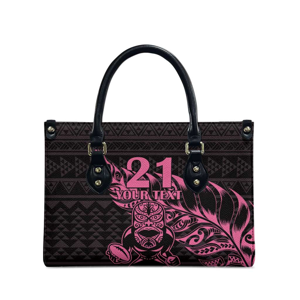 New Zealand Rugby Warrior Custom Leather Bag Pink Fern Taniko Motif - Polynesian Pride