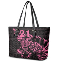 New Zealand Rugby Warrior Custom Leather Tote Bag Pink Fern Taniko Motif