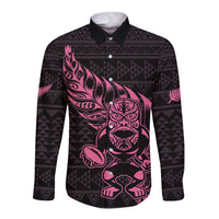 New Zealand Rugby Warrior Custom Long Sleeve Button Shirt Pink Fern Taniko Motif