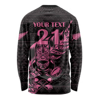 New Zealand Rugby Warrior Custom Long Sleeve Shirt Pink Fern Taniko Motif