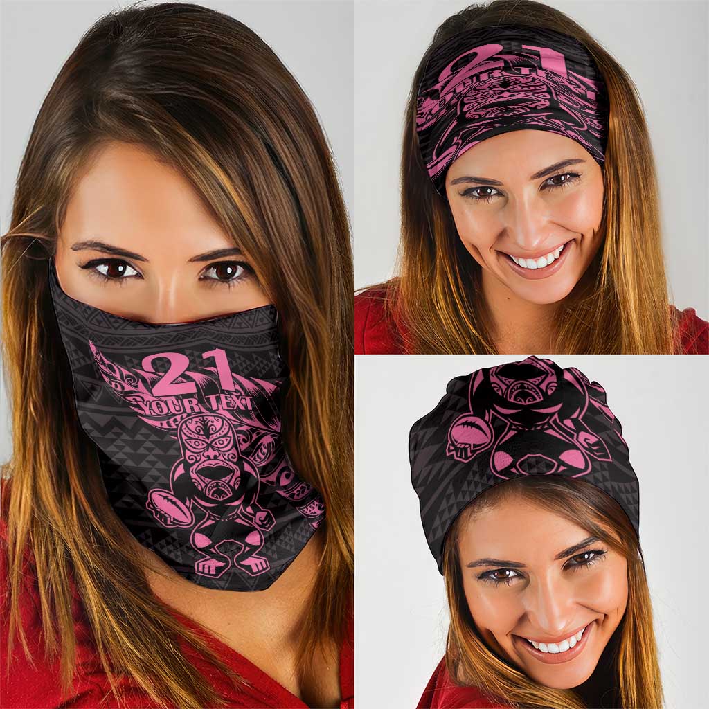 New Zealand Rugby Warrior Custom Neck Gaiter Pink Fern Taniko Motif - Polynesian Pride