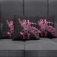 New Zealand Rugby Warrior Custom Pillow Cover Pink Fern Taniko Motif - Polynesian Pride