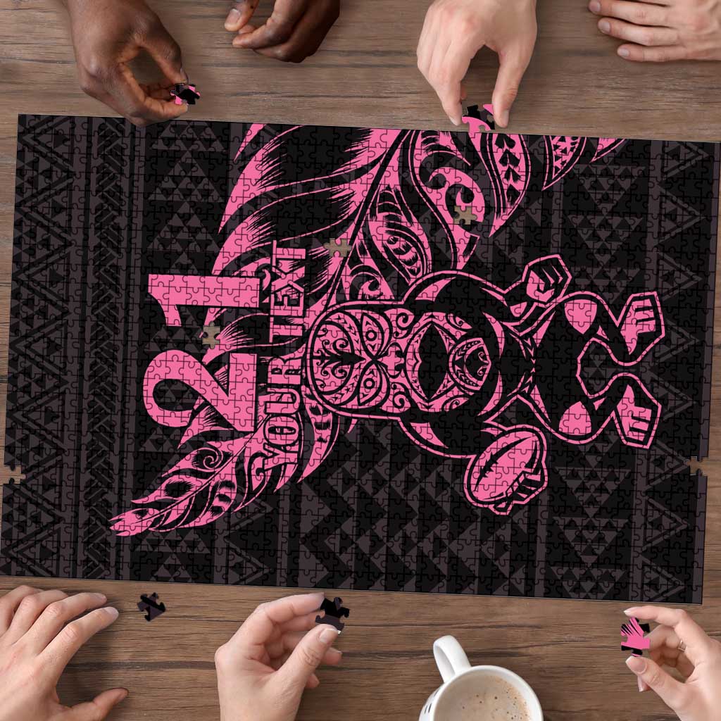New Zealand Rugby Warrior Custom Puzzle Pink Fern Taniko Motif - Polynesian Pride