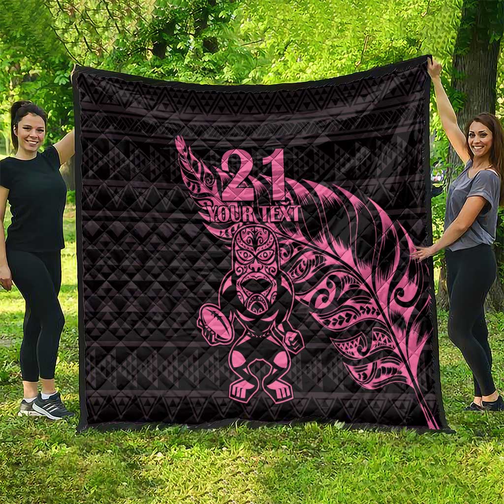 New Zealand Rugby Warrior Custom Quilt Pink Fern Taniko Motif