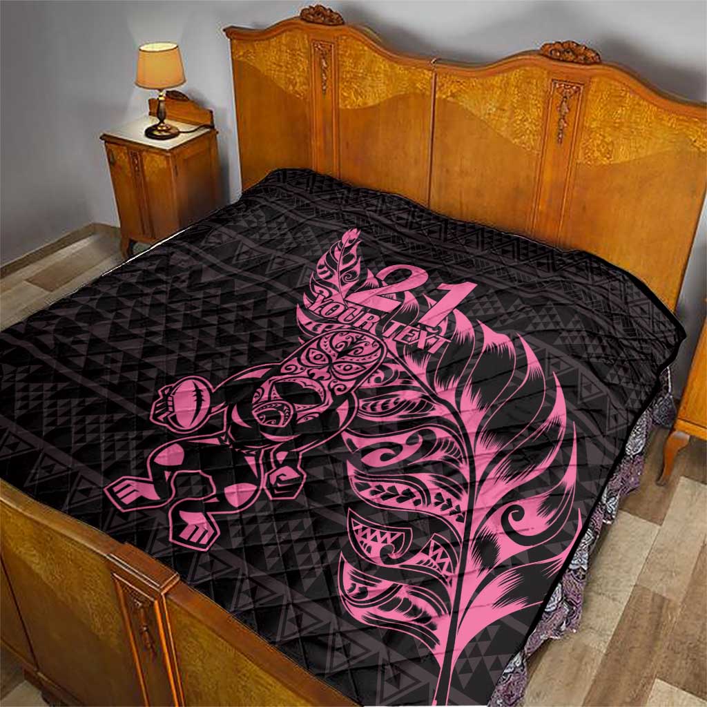 New Zealand Rugby Warrior Custom Quilt Pink Fern Taniko Motif