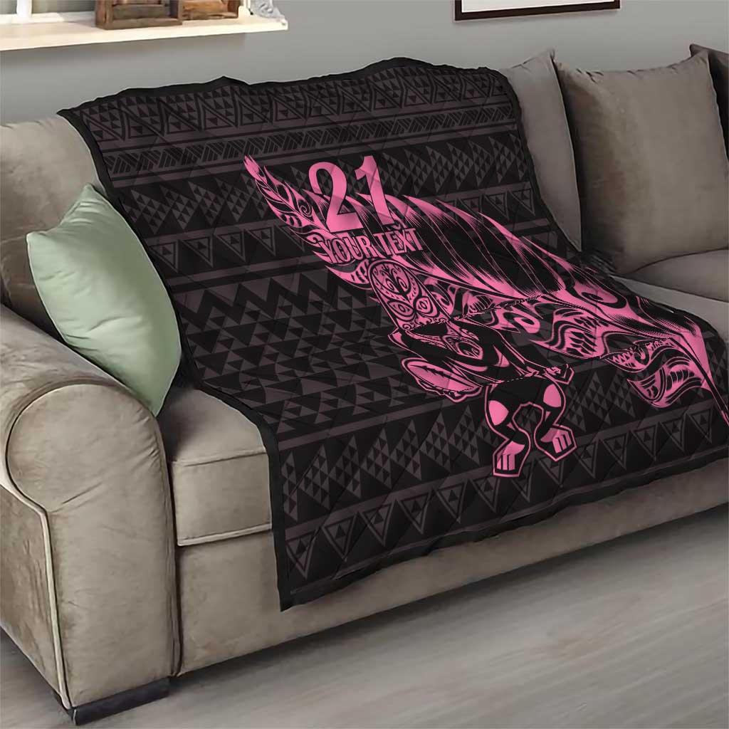 New Zealand Rugby Warrior Custom Quilt Pink Fern Taniko Motif