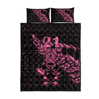 New Zealand Rugby Warrior Custom Quilt Bed Set Pink Fern Taniko Motif
