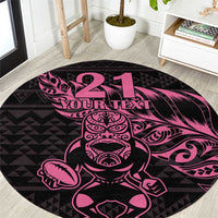New Zealand Rugby Warrior Custom Round Carpet Pink Fern Taniko Motif