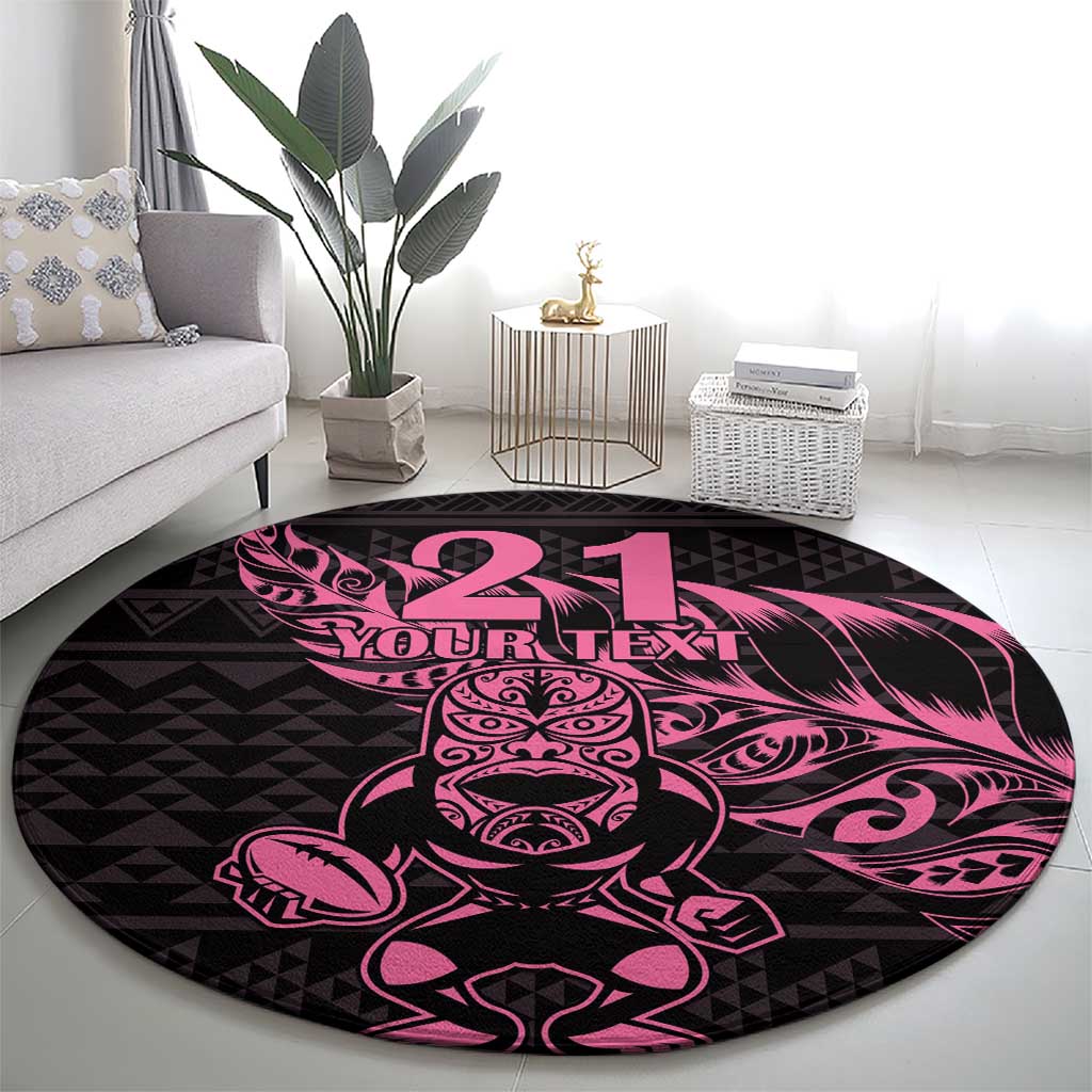 New Zealand Rugby Warrior Custom Round Carpet Pink Fern Taniko Motif