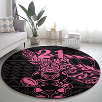 New Zealand Rugby Warrior Custom Round Carpet Pink Fern Taniko Motif