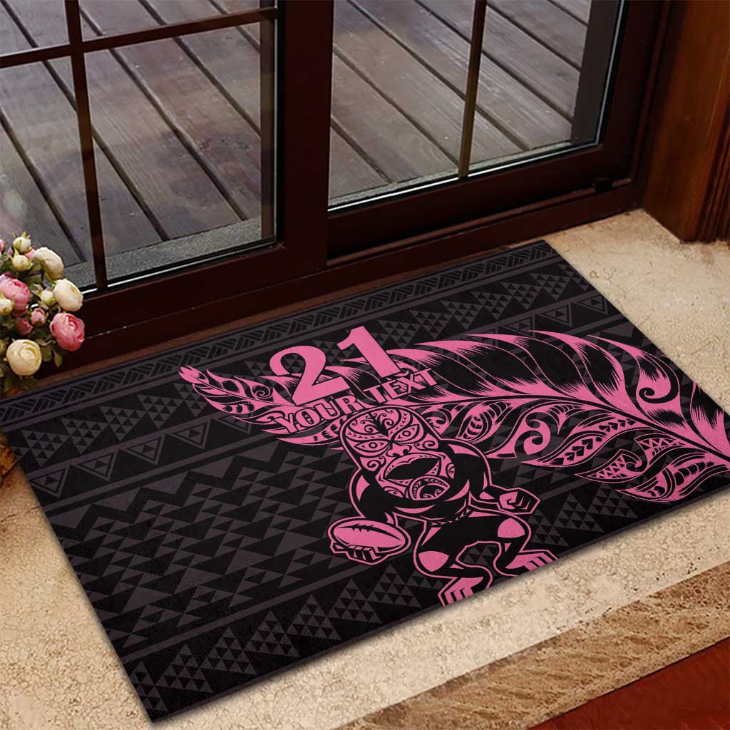 New Zealand Rugby Warrior Custom Rubber Doormat Pink Fern Taniko Motif