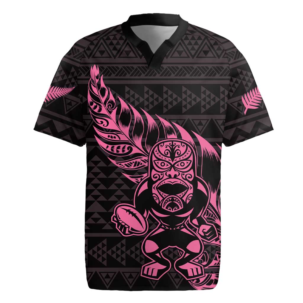 New Zealand Rugby Warrior Custom Rugby Jersey Pink Fern Taniko Motif