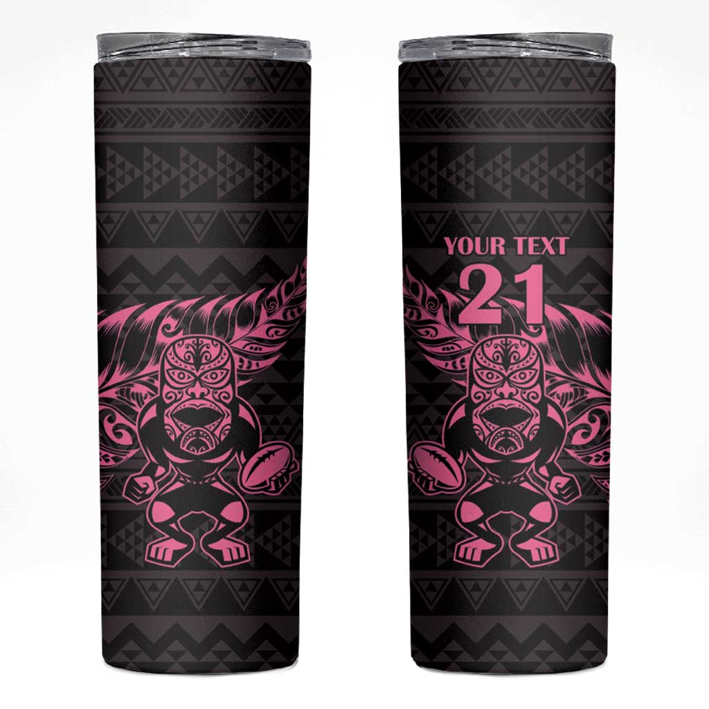 New Zealand Rugby Warrior Custom Skinny Tumbler Pink Fern Taniko Motif
