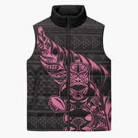 New Zealand Rugby Warrior Custom Sleeveless Puffer Jacket Pink Fern Taniko Motif - Polynesian Pride