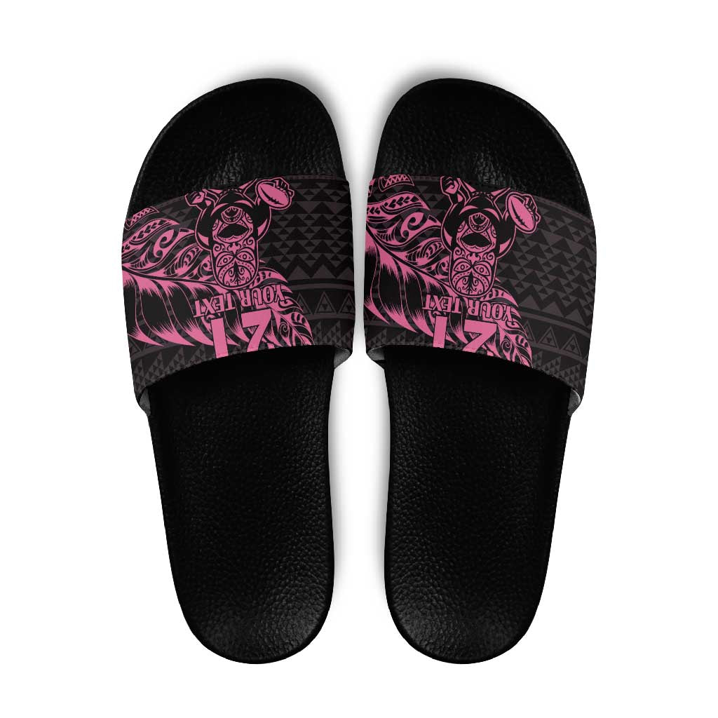 New Zealand Rugby Warrior Custom Slide Sandals Pink Fern Taniko Motif - Polynesian Pride