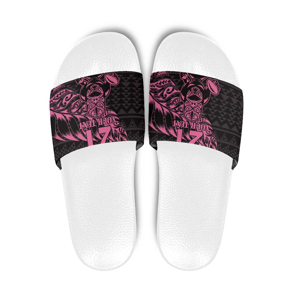 New Zealand Rugby Warrior Custom Slide Sandals Pink Fern Taniko Motif - Polynesian Pride