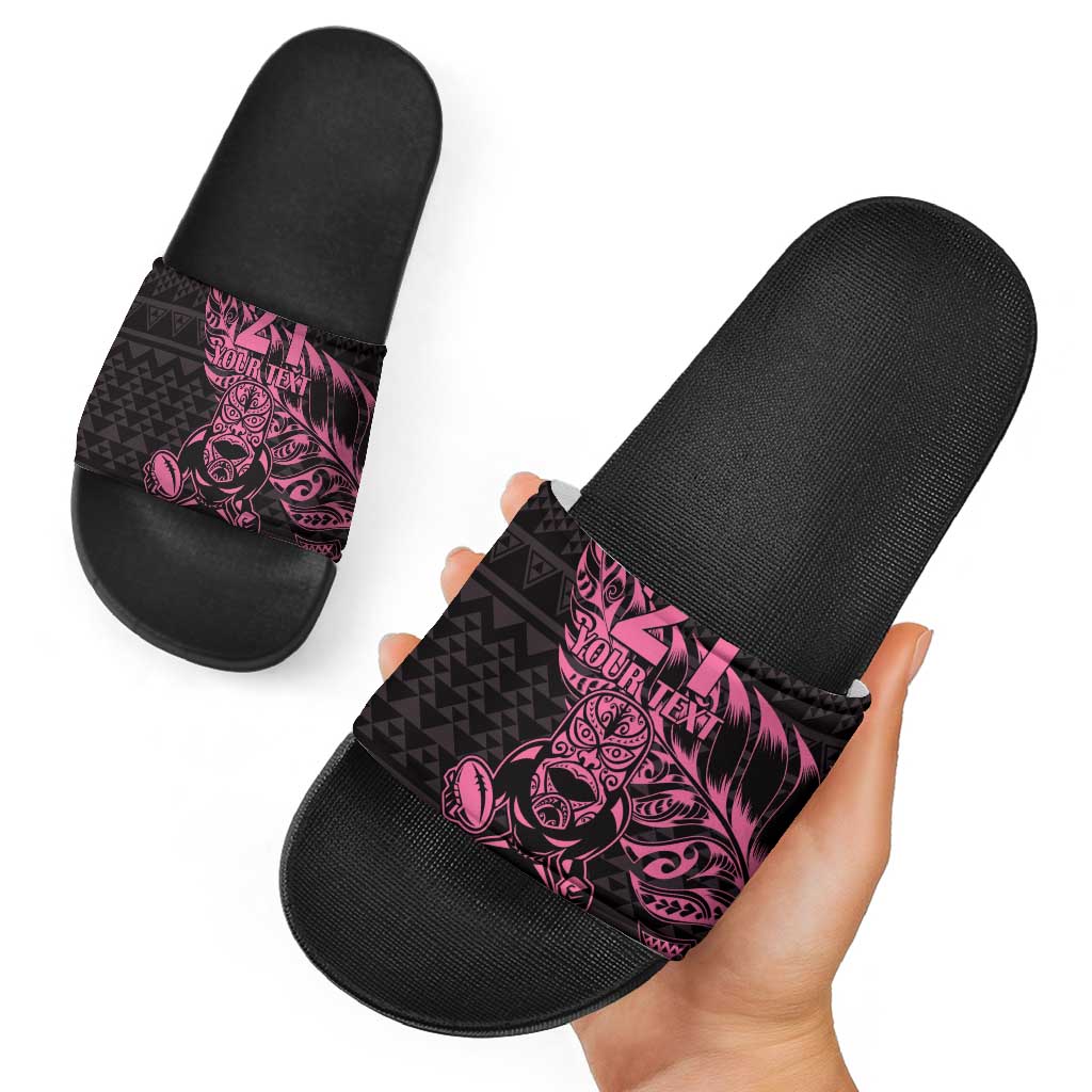New Zealand Rugby Warrior Custom Slide Sandals Pink Fern Taniko Motif - Polynesian Pride