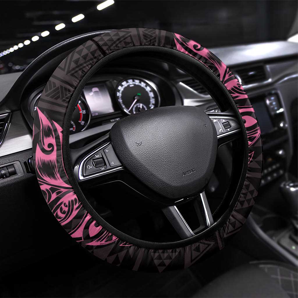 New Zealand Rugby Warrior Steering Wheel Cover Pink Fern Taniko Motif