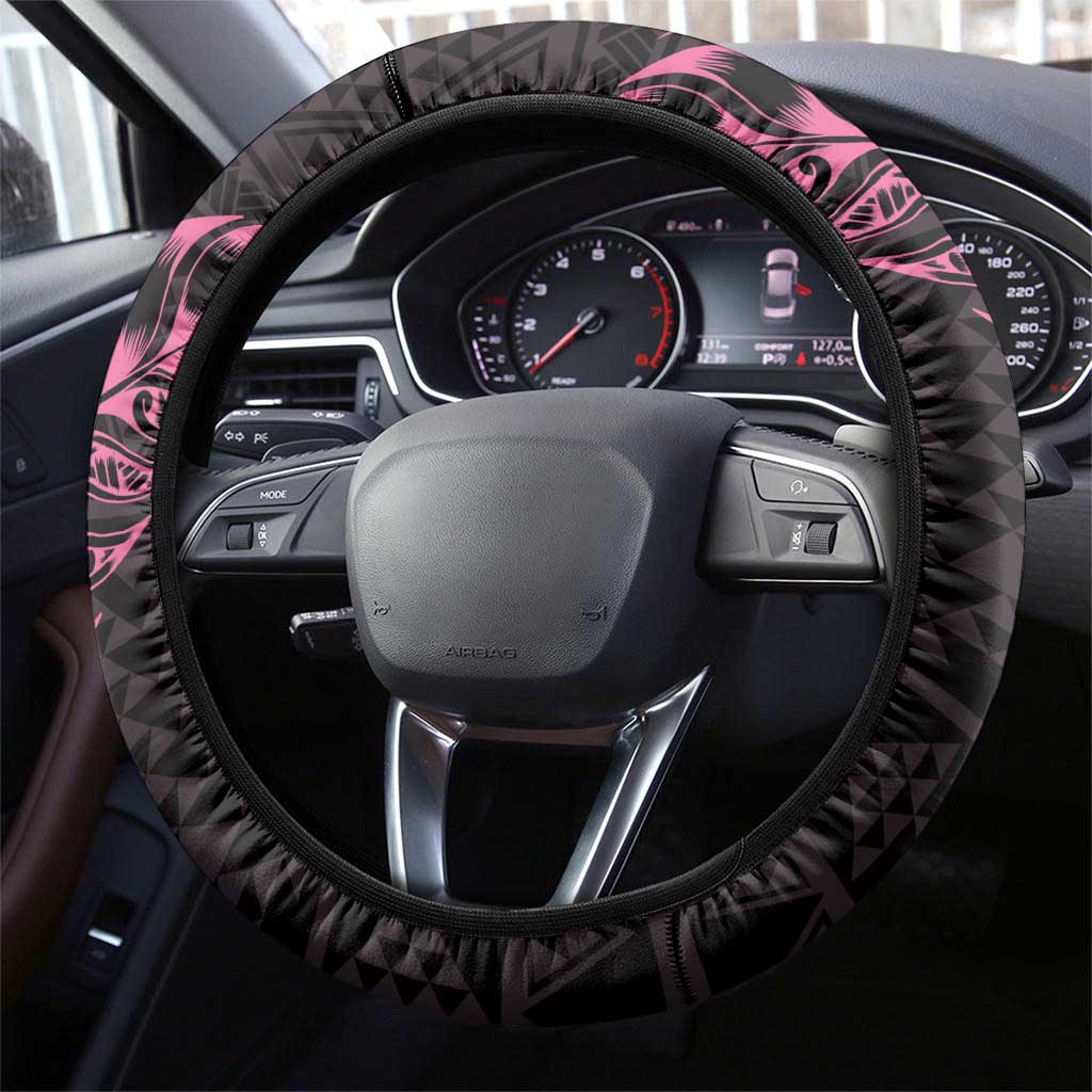 New Zealand Rugby Warrior Steering Wheel Cover Pink Fern Taniko Motif