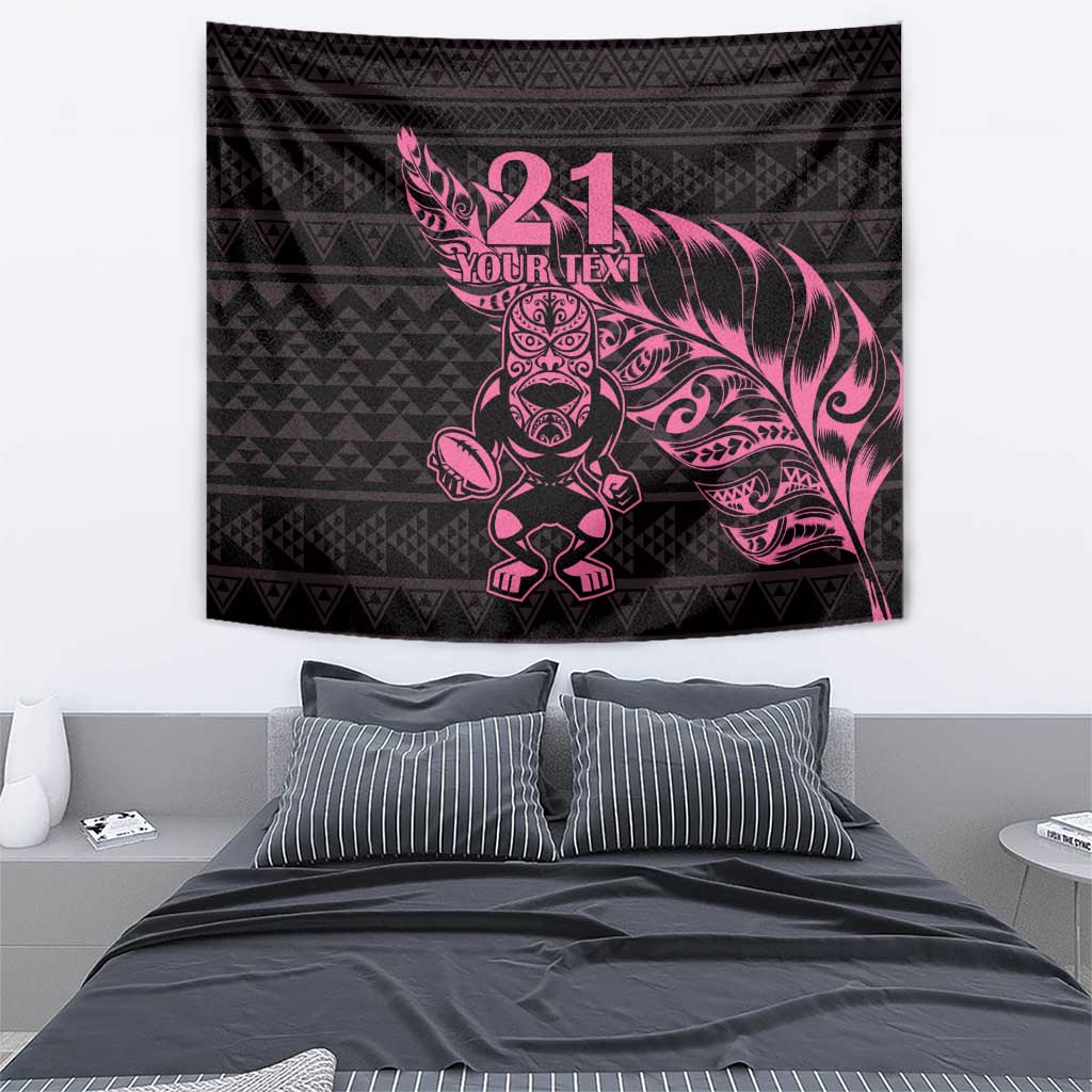 New Zealand Rugby Warrior Custom Tapestry Pink Fern Taniko Motif