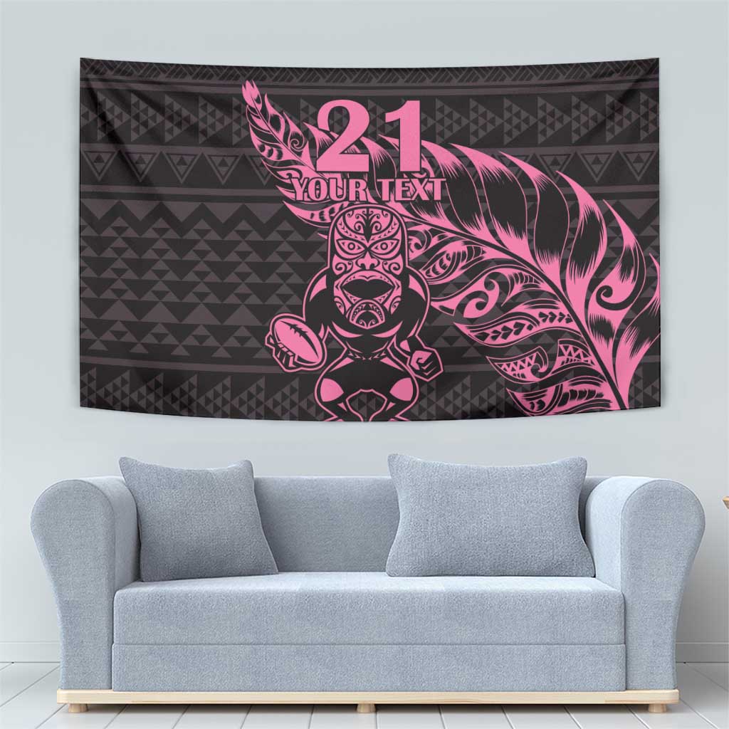 New Zealand Rugby Warrior Custom Tapestry Pink Fern Taniko Motif
