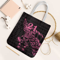 New Zealand Rugby Warrior Custom Tote Bag Pink Fern Taniko Motif - Polynesian Pride