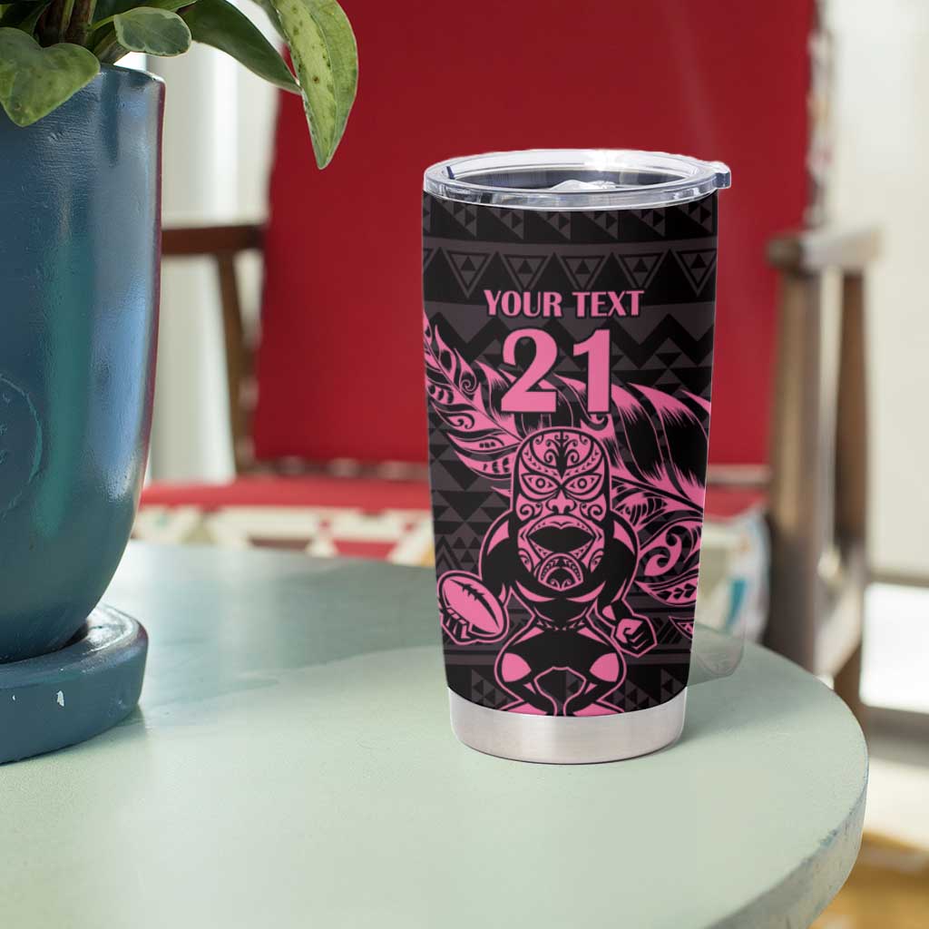 New Zealand Rugby Warrior Custom Tumbler Cup Pink Fern Taniko Motif