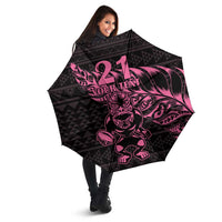 New Zealand Rugby Warrior Custom Umbrella Pink Fern Taniko Motif - Polynesian Pride