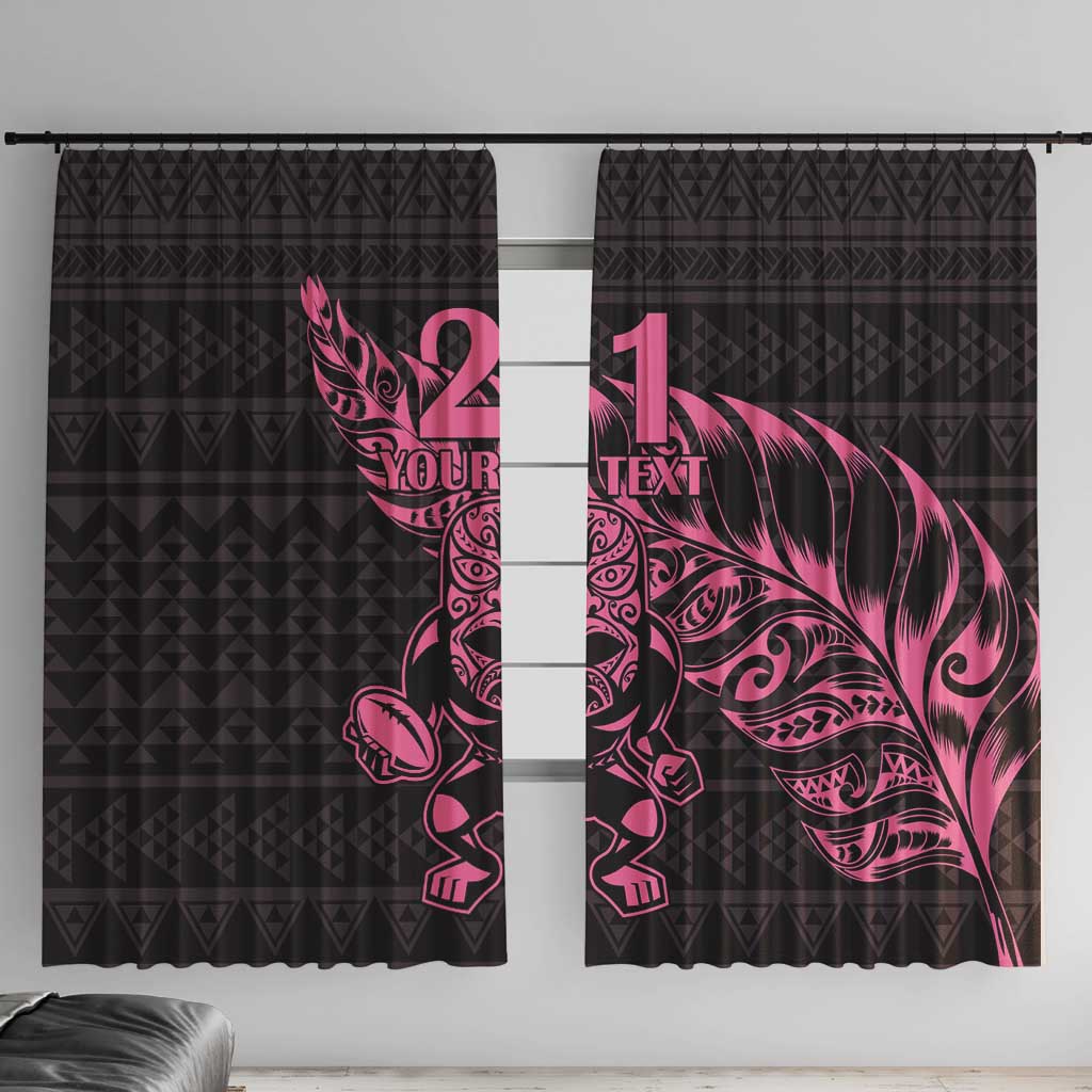 New Zealand Rugby Warrior Custom Window Curtain Pink Fern Taniko Motif