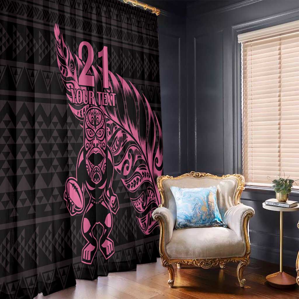 New Zealand Rugby Warrior Custom Window Curtain Pink Fern Taniko Motif