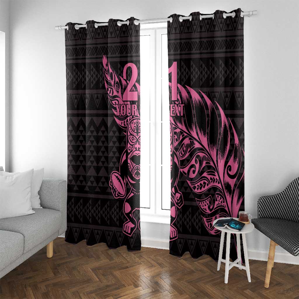 New Zealand Rugby Warrior Custom Window Curtain Pink Fern Taniko Motif