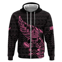 New Zealand Rugby Warrior Custom Zip Hoodie Pink Fern Taniko Motif