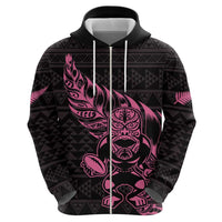 New Zealand Rugby Warrior Custom Zip Hoodie Pink Fern Taniko Motif