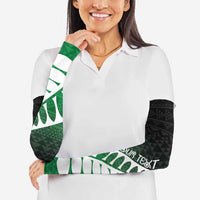 Green Silver Fern Spirit Taniko Tukutuku Personalised Arm Sleeves - Polynesian Pride