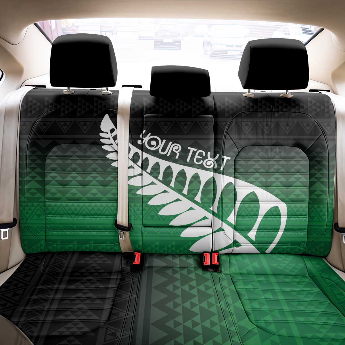 Green Silver Fern Spirit Taniko Tukutuku Personalised Back Car Seat Cover