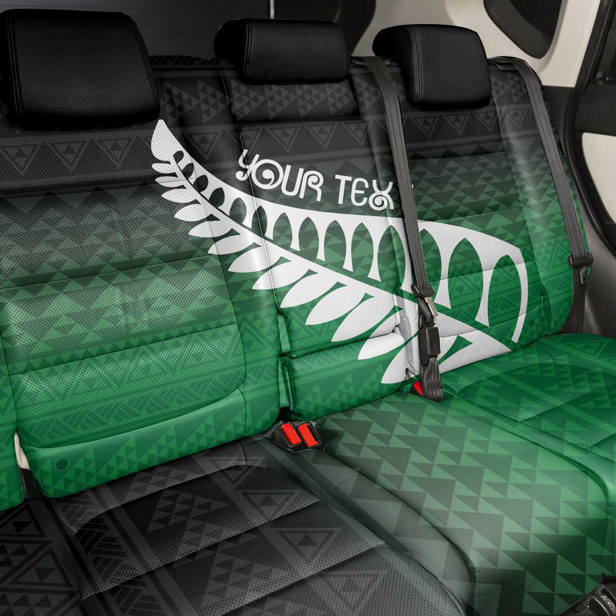 Green Silver Fern Spirit Taniko Tukutuku Personalised Back Car Seat Cover