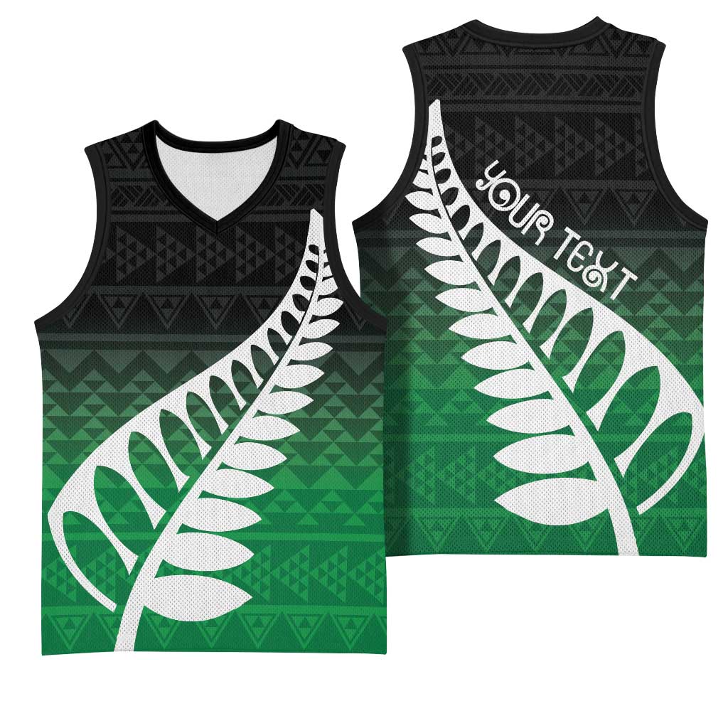 Green Silver Fern Spirit Taniko Tukutuku Personalised Basketball Jersey - Polynesian Pride