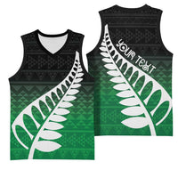 Green Silver Fern Spirit Taniko Tukutuku Personalised Basketball Jersey - Polynesian Pride