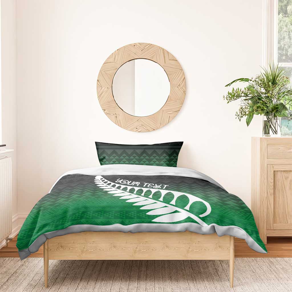 Green Silver Fern Spirit Taniko Tukutuku Personalised Bedding Set