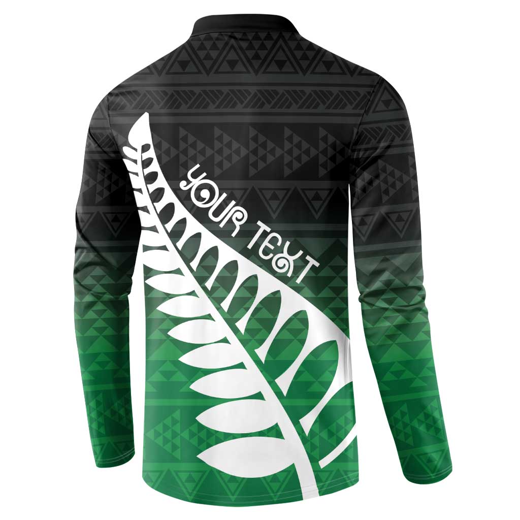 Green Silver Fern Spirit Taniko Tukutuku Personalised Button Sweatshirt