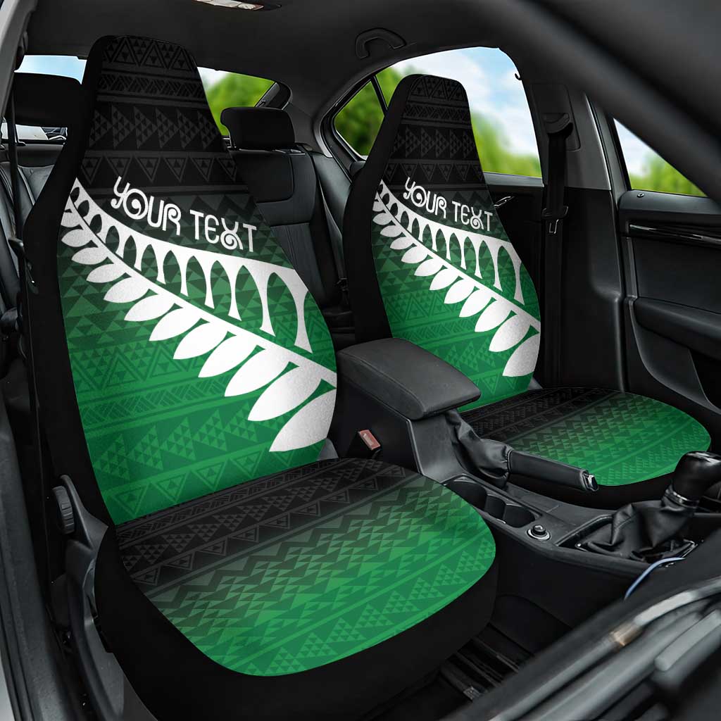 Green Silver Fern Spirit Taniko Tukutuku Personalised Car Seat Cover