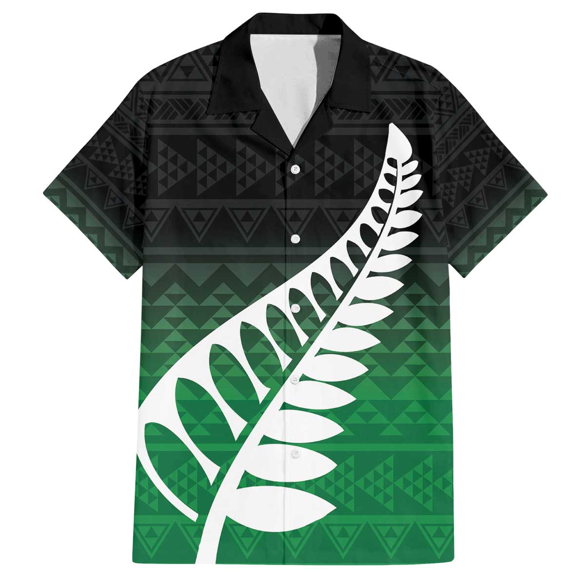 Green Silver Fern Spirit Taniko Tukutuku Personalised Family Matching Off The Shoulder Long Sleeve Dress and Hawaiian Shirt