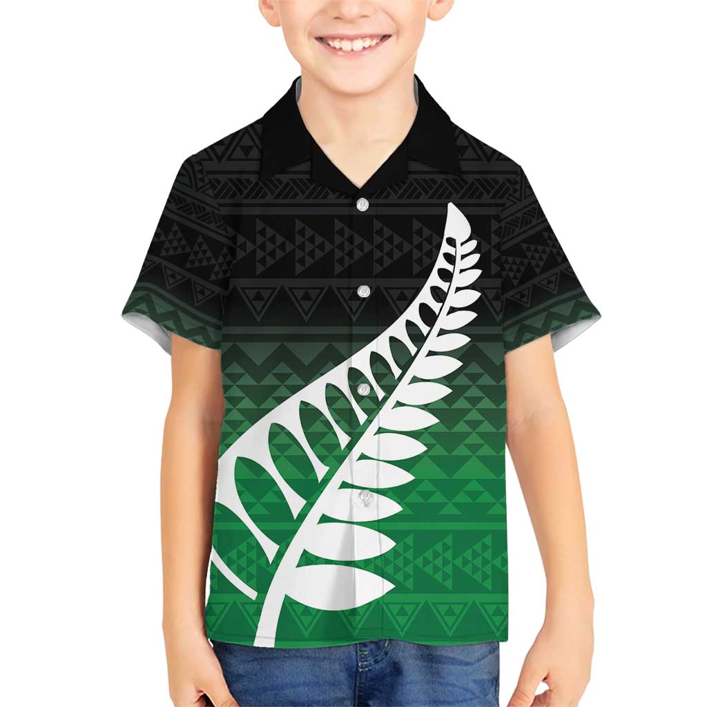 Green Silver Fern Spirit Taniko Tukutuku Personalised Family Matching Off Shoulder Short Dress and Hawaiian Shirt