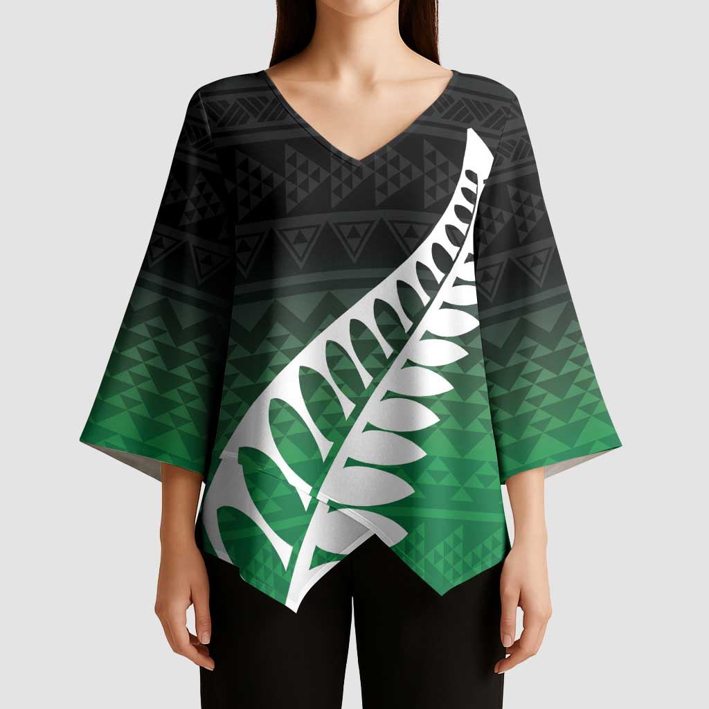 Green Silver Fern Spirit Taniko Tukutuku Personalised Kimono Sleeve Blouse - Polynesian Pride