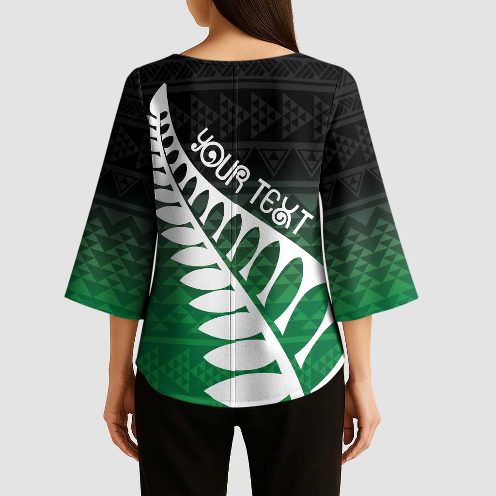 Green Silver Fern Spirit Taniko Tukutuku Personalised Kimono Sleeve Blouse - Polynesian Pride